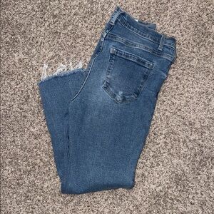 Kensie Blue Frayed Hem Cropped Jeans